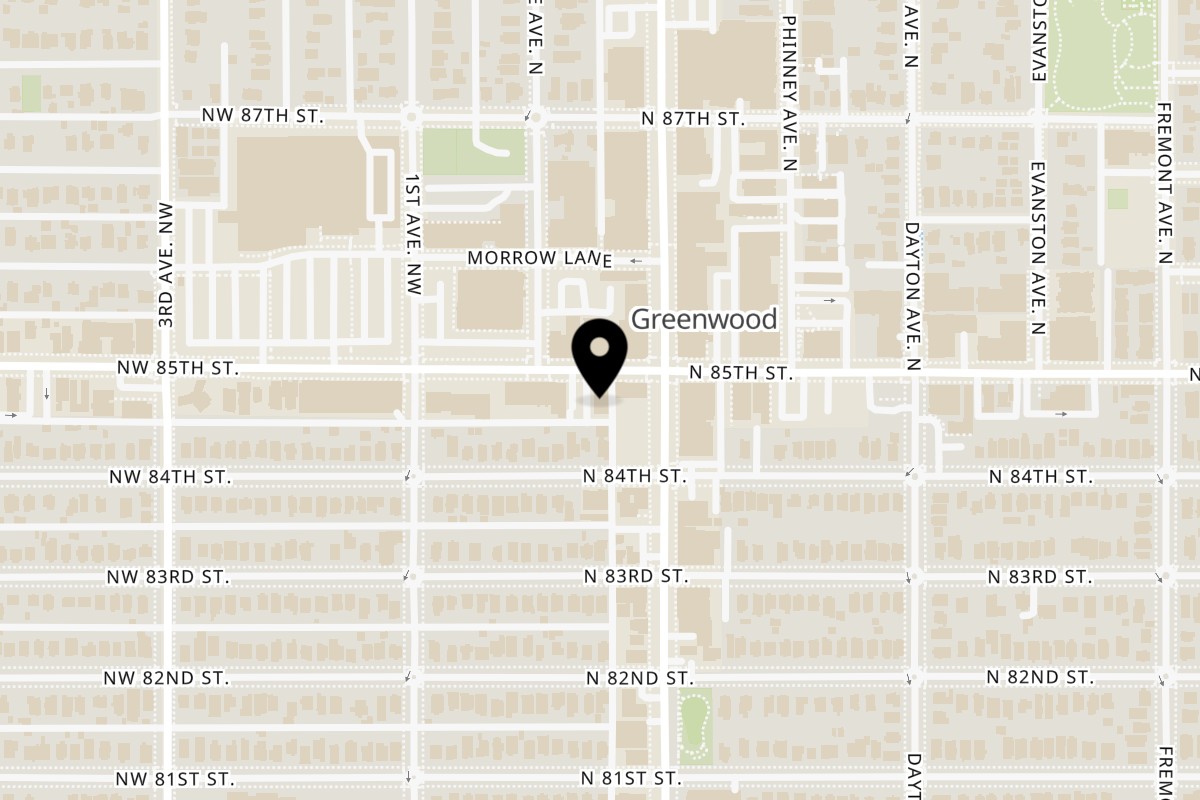 Map showing the location of Gorditos on 213 N 85th St in Seattle
